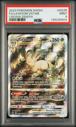 2023 POKEMON SWORD & SHIELD CROWN ZENITH #GG35 FULL ART/LEAFEON VSTAR PSA 9 - Image 1