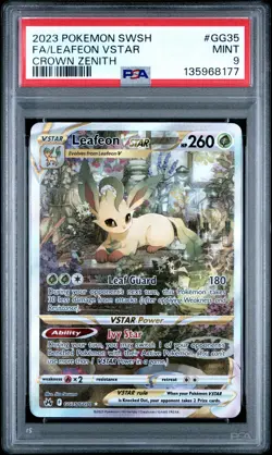 2023 POKEMON SWORD & SHIELD CROWN ZENITH #GG35 FULL ART/LEAFEON VSTAR PSA 9 - Image 1