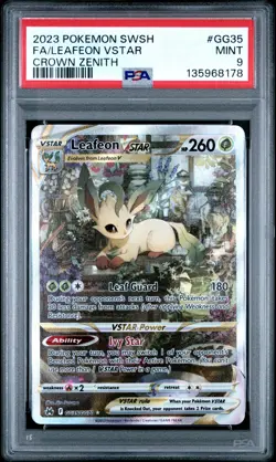 2023 POKEMON SWORD & SHIELD CROWN ZENITH #GG35 FULL ART/LEAFEON VSTAR PSA 9 - Image 1