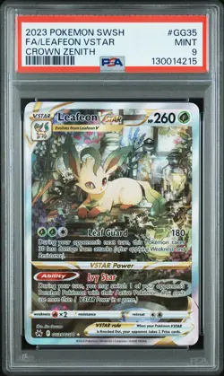2023 POKEMON SWORD & SHIELD CROWN ZENITH #GG35 FULL ART/LEAFEON VSTAR PSA 9 - Image 1
