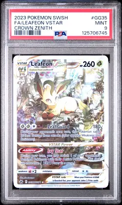 2023 POKEMON SWORD & SHIELD CROWN ZENITH #GG35 FULL ART/LEAFEON VSTAR PSA 9 - Image 1
