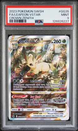2023 POKEMON SWORD & SHIELD CROWN ZENITH #GG35 FULL ART/LEAFEON VSTAR PSA 9 - Image 1