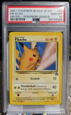 2001 POKEMON PROMO BLACK STAR POKEMON LEAGUE #26 PIKACHU PSA 10 - Image 1