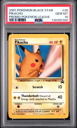 2001 POKEMON PROMO BLACK STAR POKEMON LEAGUE #26 PIKACHU PSA 10 - Image 1