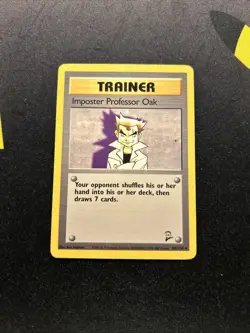 Imposter Professor Oak 102/130 MP -Vintage Rare Pokemon Card- Base Set 2 (7q2) - Image 1