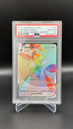 2020 Pokemon Darkness Ablaze Scizor VMAX Rainbow Secret Rare #193 PSA 10 GEM MIN - Image 1