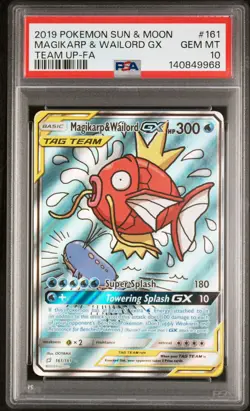 2019 POKEMON SUN & MOON TEAM UP #161 FULL ART/MAGIKARP & WAILORD GX PSA 10 - Image 1
