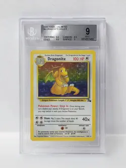 POKEMON FOSSIL UNLIMITED #4 DRAGONITE HOLO BGS 9 VERY NICE!!! - Image 1