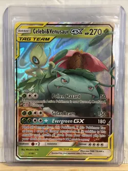 Pokemon Celebi & Venusaur GX 1/181 SM Team Up Ultra Rare Holo LP - Image 1