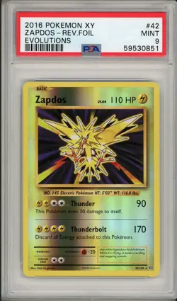 2016 Pokemon XY Evolutions Zapdos Reverse Foil Holo #42 PSA 9 - Image 1