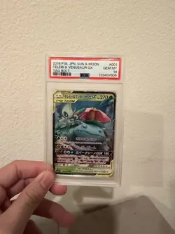 PSA 10 Pokemon Celebi & Venusaur GX 001 Tag Team Sun & Moon Japanese Tag Bolt - Image 1