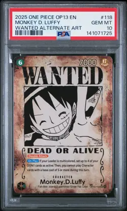 2025 One Piece OP13-118 Monkey.D.Luffy Wanted Poster Alt Art ENG PSA 10 #118 - Image 1