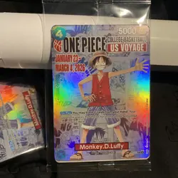 One Piece College Basketball US Voyage Promo Card Monkey D. Luffy in hand - Image 1