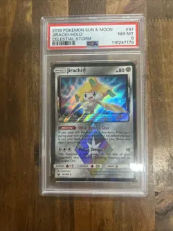 Graded PSA 8 2018 Pokemon Sun & Moon Jirachi Holo Celestial Storm #97 - Image 1