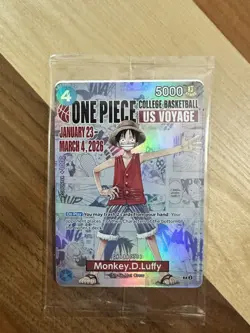 One Piece Monkey D. Luffy US Voyage College Basketball Promo Card + Poster - Image 1