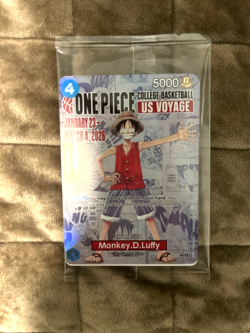 One Piece Monkey D Luffy College Basketball US Voyage Promo Card with Poster! - Image 1
