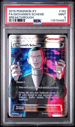 2015 POKEMON XY BREAKTHROUGH #162 FULL ART/GIOVANNI'S SCHEME PSA 9 - Image 1