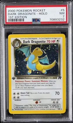 2000 POKEMON ROCKET 1ST ED #5 DARK DRAGONITE-HOLO PSA 7 - Image 1