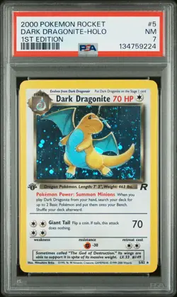 2000 POKEMON ROCKET 1ST ED #5 DARK DRAGONITE-HOLO PSA 7 - Image 1