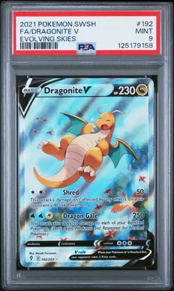 Pokemon TCG Evolving Skies Dragonite V Alternate Full Art Card 192/203 PSA 9 - Image 1