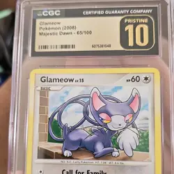 Pokemon Glameow 65/100 Majestic Dawn 2008 CGC Pristine 10 TCG Card - Image 1