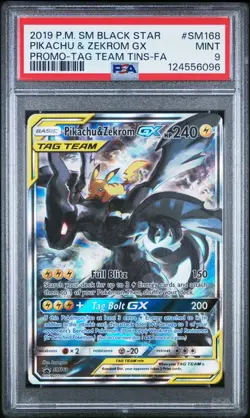 2019 POKEMON SM BLACK STAR PROMO #SM168 FULL ART/PIKACHU & ZEKROM GX PSA 9 - Image 1