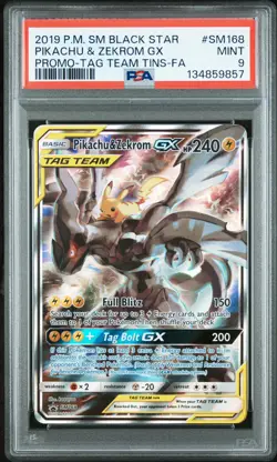 2019 POKEMON SM BLACK STAR PROMO #SM168 FULL ART/PIKACHU & ZEKROM GX PSA 9 - Image 1