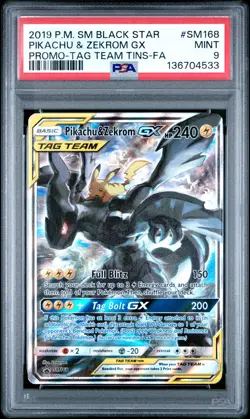 2019 POKEMON SM BLACK STAR PROMO #SM168 FULL ART/PIKACHU & ZEKROM GX PSA 9 - Image 1