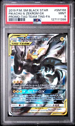 2019 POKEMON SM BLACK STAR PROMO #SM168 FULL ART/PIKACHU & ZEKROM GX PSA 9 - Image 1