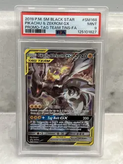 2019 POKEMON SM BLACK STAR PROMO #SM168 FULL ART/PIKACHU & ZEKROM GX PSA 9 - Image 1