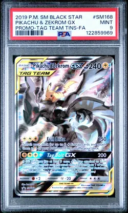 2019 POKEMON SM BLACK STAR PROMO #SM168 FULL ART/PIKACHU & ZEKROM GX PSA 9 - Image 1