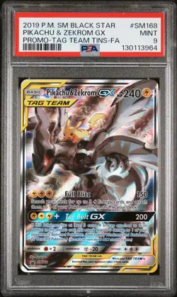 2019 POKEMON SM BLACK STAR PROMO #SM168 FULL ART/PIKACHU & ZEKROM GX PSA 9 - Image 1