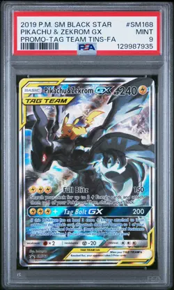 2019 POKEMON SM BLACK STAR PROMO #SM168 FULL ART/PIKACHU & ZEKROM GX PSA 9 - Image 1