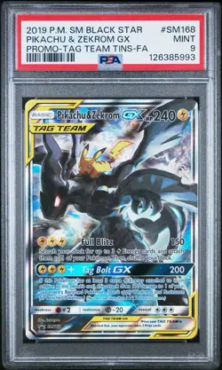 2019 POKEMON SM BLACK STAR PROMO #SM168 FULL ART/PIKACHU & ZEKROM GX PSA 9 - Image 1