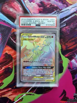 2019 POKEMON SUN & MOON COSMIC ECLIPSE FULL ART/CHARIZARD & BRAIXEN GX PSA 10 - Image 1