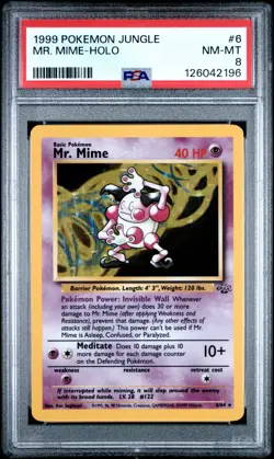MR. MIME 1999 Pokemon Jungle Holo #6 - PSA 8 - Image 1