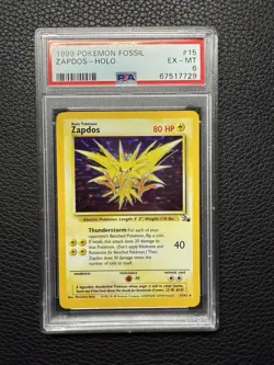 1999 Pokemon Zapdos Holo 15/62 Fossil Corrected Foil PSA 6 EX-MINT - Image 1