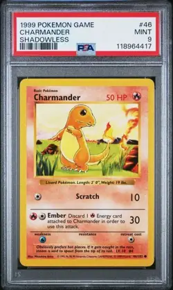 1999 POKEMON GAME #46 CHARMANDER PSA 9 MINT BASE SET SHADOWLESS - Image 1