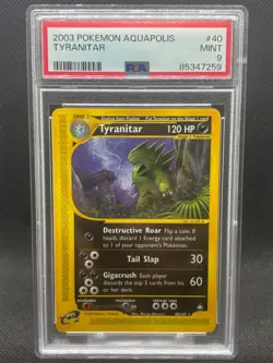 2003 PSA 9 Mint Pokemon TCG Card Aquapolis #40/147 Tyranitar NON HOLO RARE - Image 1