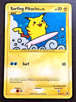 Surfing Pikachu 114/111 Rising Rivals Pokemon Card Holo Secret Rare Swirl HP - Image 1