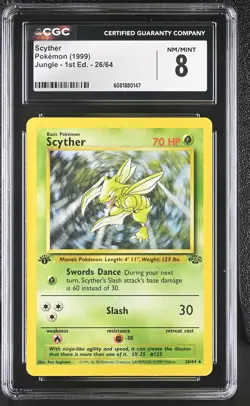 CGC 8 Scyther 1999 Jungle 1st Edition 26/64 Pokemon Card - Image 1