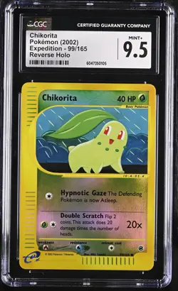 CGC 9.5 MINT+ Chikorita 2002 Expedition 99/165 Reverse Holo Pokemon Card - Image 1