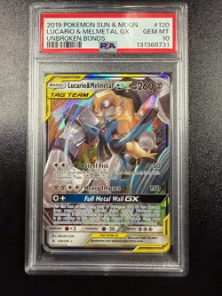 3787 Lucario & Melmetal GX 2019 Pokemon Sun Moon Unbroken Bonds #120 PSA 10 - Image 1