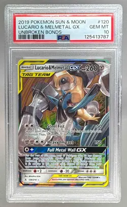3787 Lucario & Melmetal GX 2019 Pokemon Sun Moon Unbroken Bonds #120 PSA 10 - Image 1