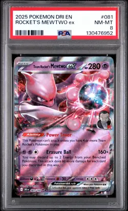 2025 POKEMON DRI EN-DESTINED RIVALS #081 TEAM ROCKET'S MEWTWO EX PSA 8 - Image 1