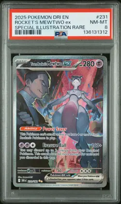 2025 POKEMON DRI EN-DESTINED RIVALS #231 TEAM ROCKET'S MEWTWO EX PSA 8 - Image 1