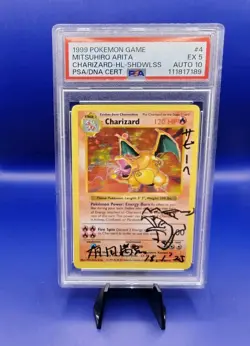 Charizard 4/102 Shadowless Mitsuhiro Arita Signed Pokemon Card Auto 10 PSA 5 - Image 2
