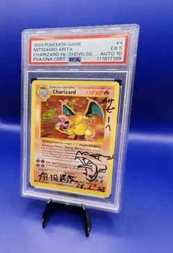 Charizard 4/102 Shadowless Mitsuhiro Arita Signed Pokemon Card Auto 10 PSA 5 - Image 3