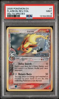 2005 POKEMON EX DELTA SPECIES #5 FLAREON-REVERSE FOIL PSA 9 - Image 1