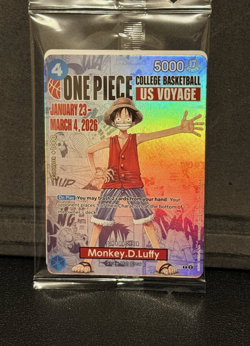 One Piece Monkey D. Luffy US Voyage College Basketball Promo Card SEALED PRESALE - Image 1